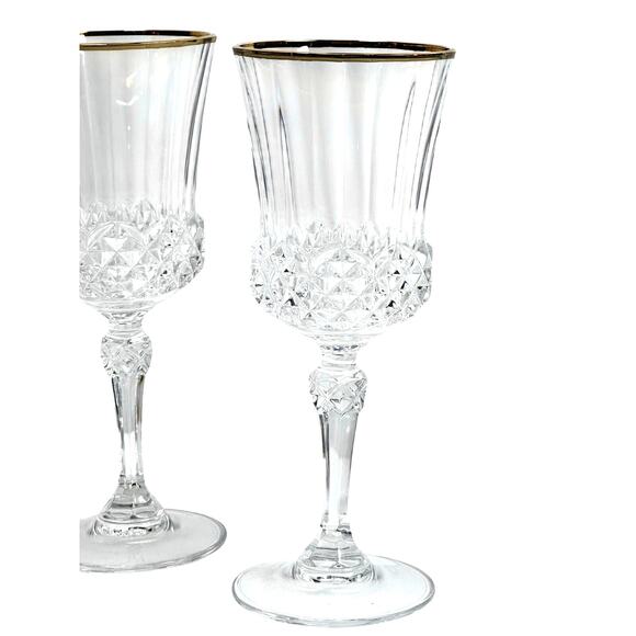 Cristal D'Arques Durand Valencay Gold Rim Lead Crystal 7" Wine Glasses-Set of 4 - Picture 2 of 6